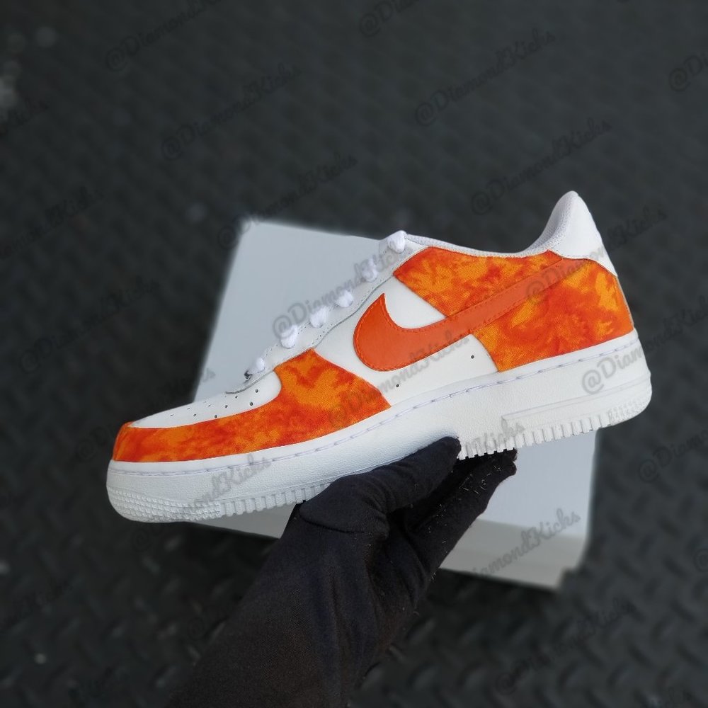 Custom Nike Air Force 1 White Orange Tie-Dye Print